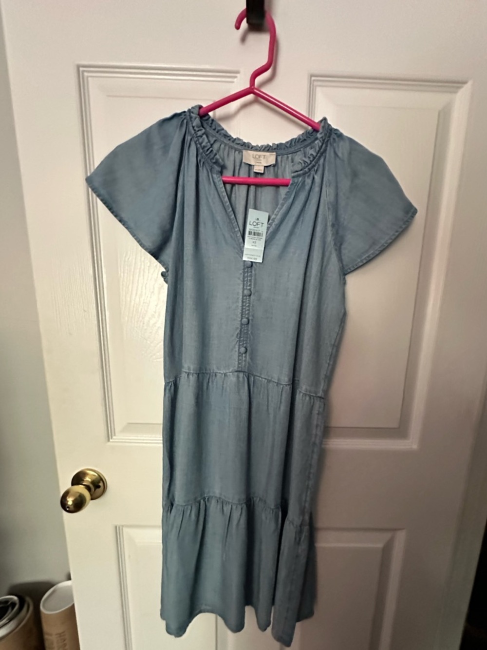 LOFT | Light Wash Chambray Tiered Dress - Light Blue